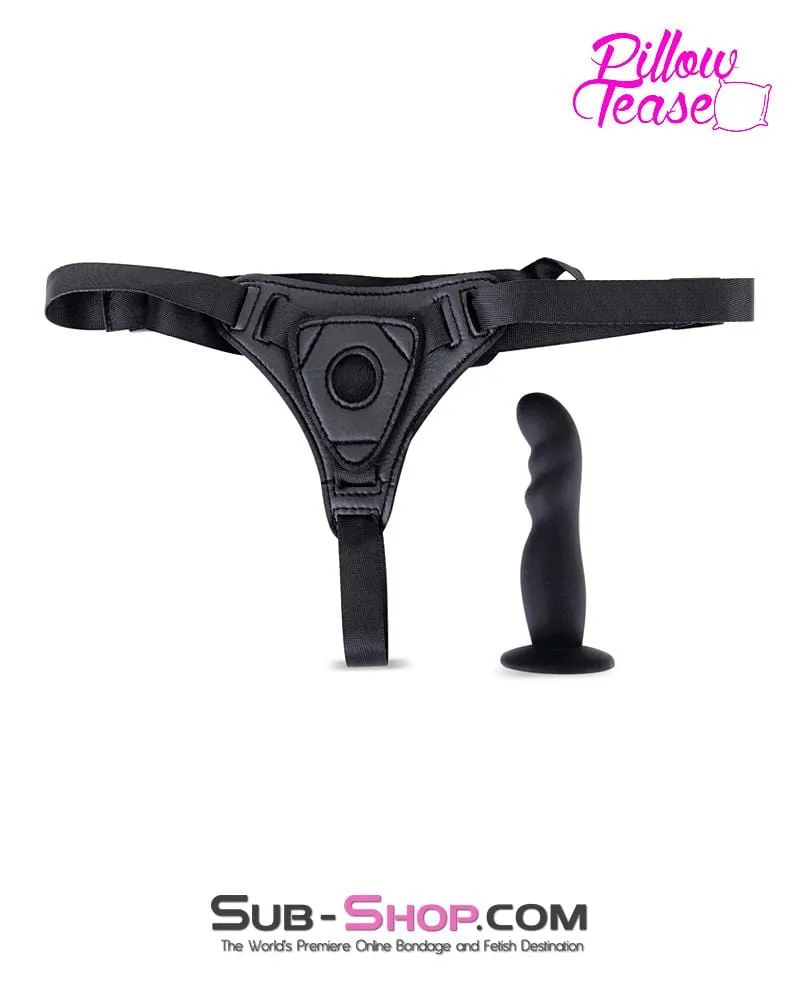 0588E-SIS      Sissy Slave Trainer Mistress Sessions Black Ridged P-Spot Silicone Pegging Strap On Dildo and Comfort Harness Set