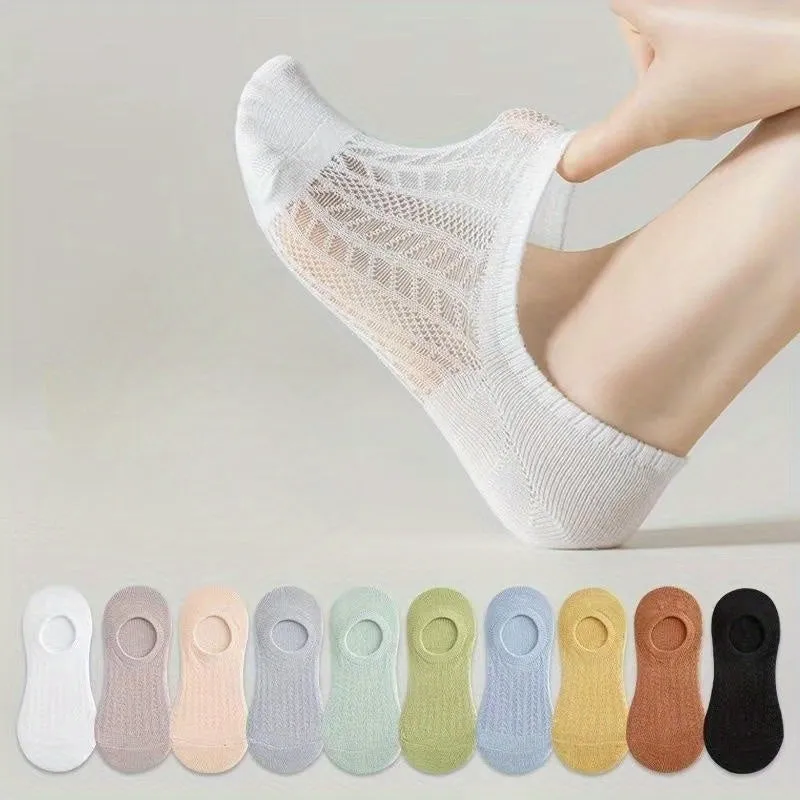 10 Pairs Simple No Show Socks, Soft & Lightweight Low Cut Ankle Socks, Women's Stockings & Hosiery