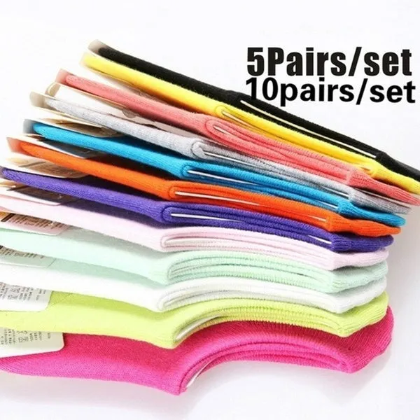 10Pairs/5Pairs Women Men Cotton No Show Socks Non Slip Thin Low Cut Casual Socks