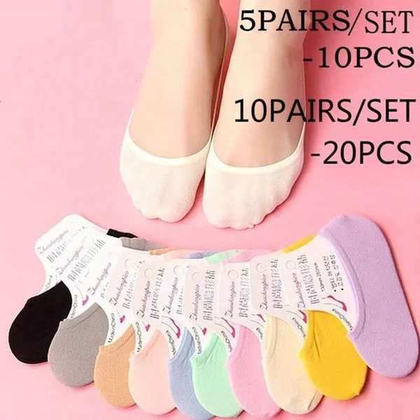 10Pairs/5Pairs Women Men Cotton No Show Socks Non Slip Thin Low Cut Casual Socks
