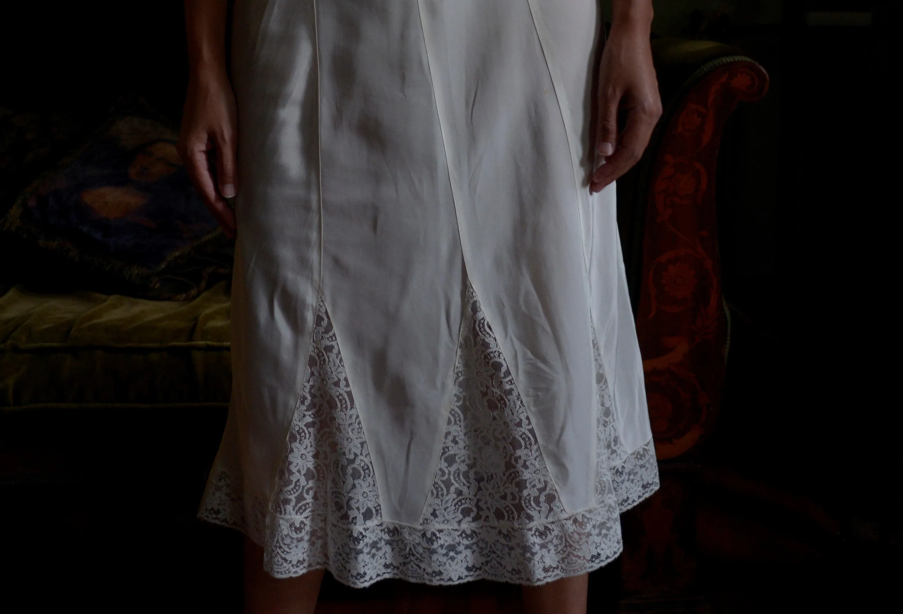 1930s silky rayon blend lace lounge set / slip dress and bed jacket set // small-medium, 34" bust