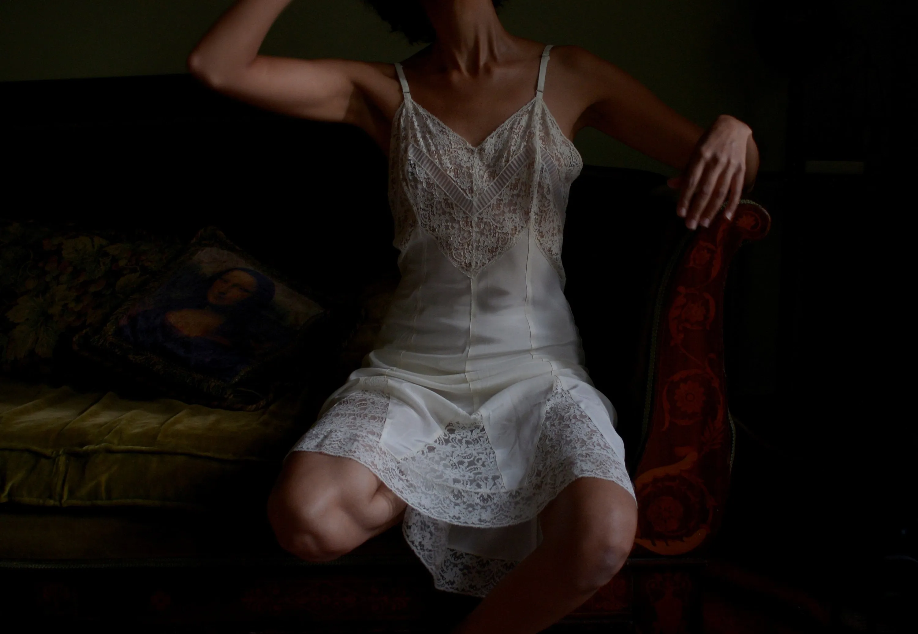 1930s silky rayon blend lace lounge set / slip dress and bed jacket set // small-medium, 34" bust