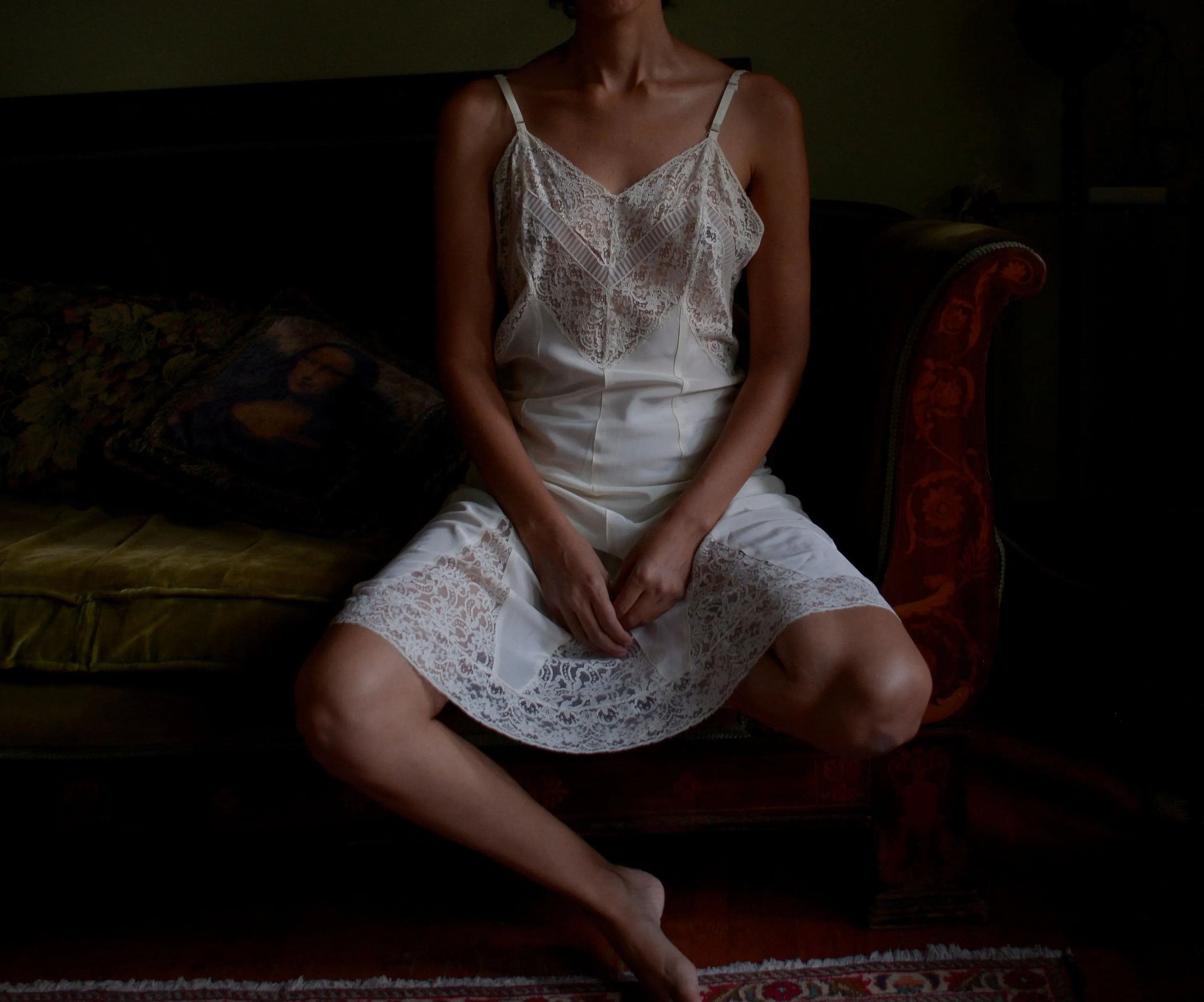 1930s silky rayon blend lace lounge set / slip dress and bed jacket set // small-medium, 34" bust