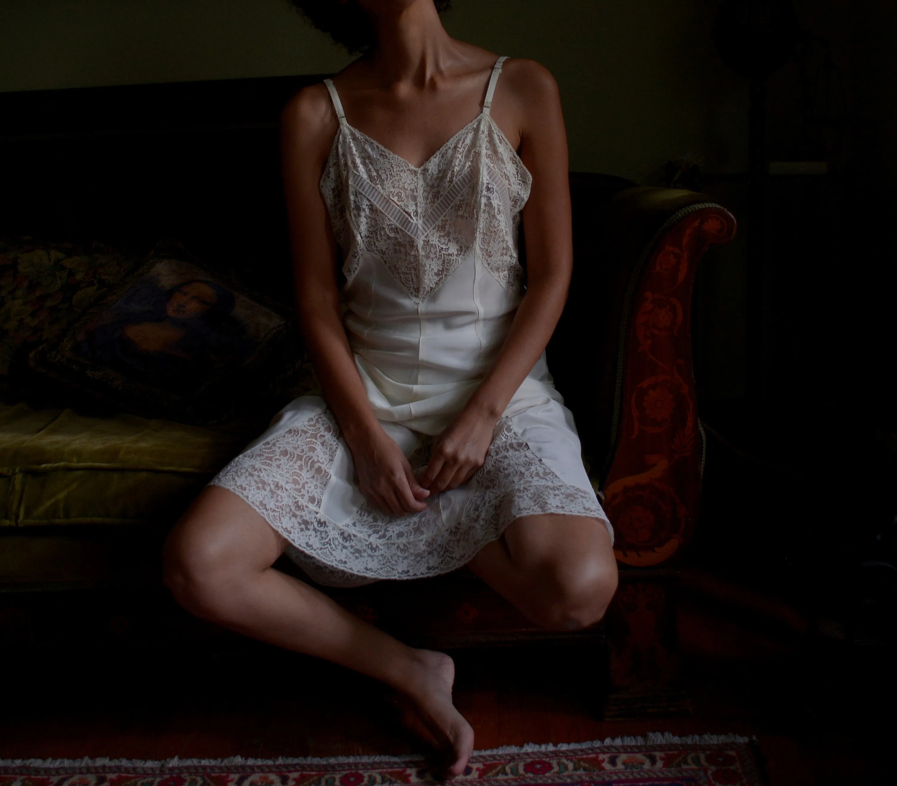 1930s silky rayon blend lace lounge set / slip dress and bed jacket set // small-medium, 34" bust