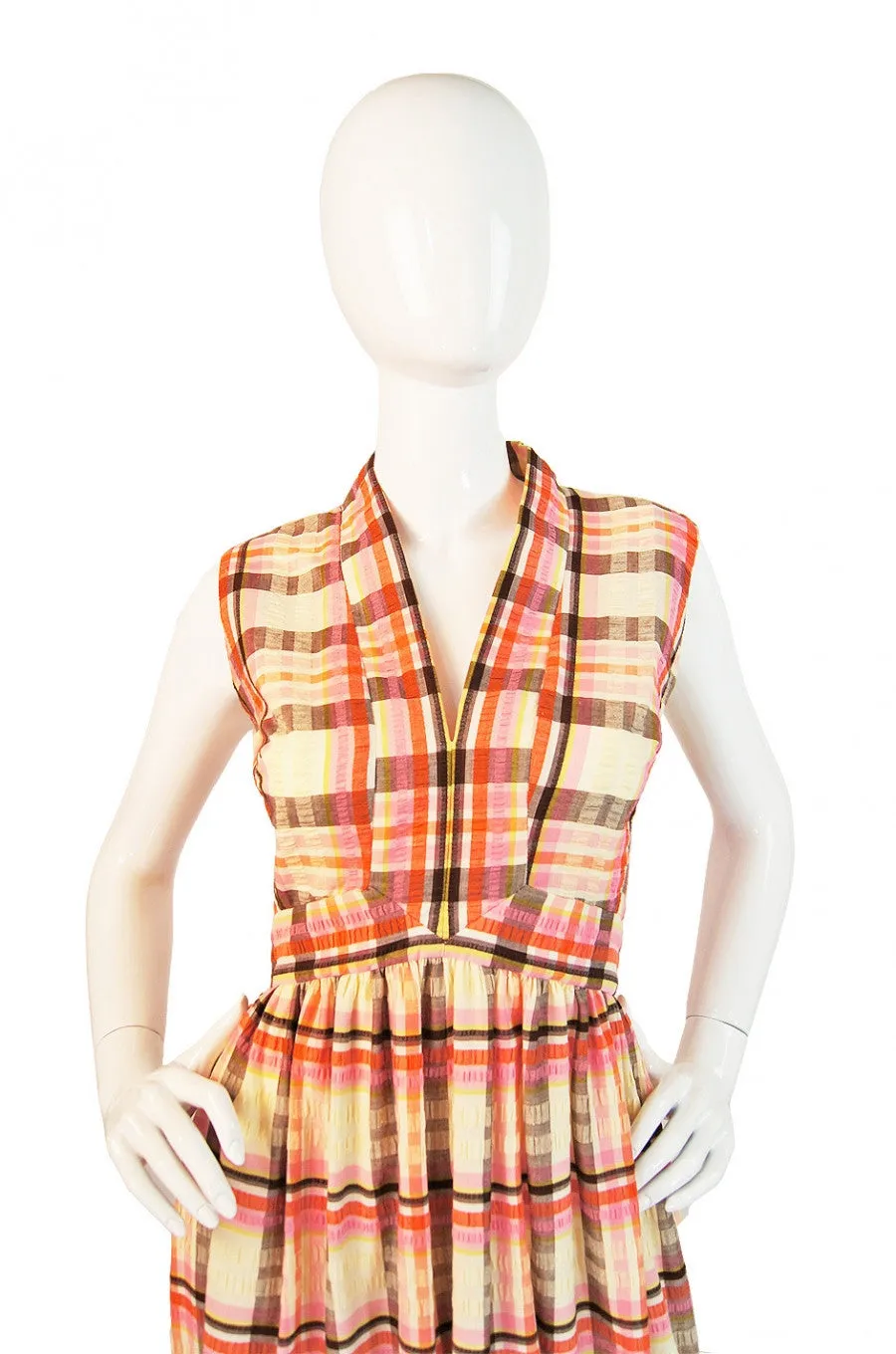 1960s Fab Seersucker Victor Costa Maxi