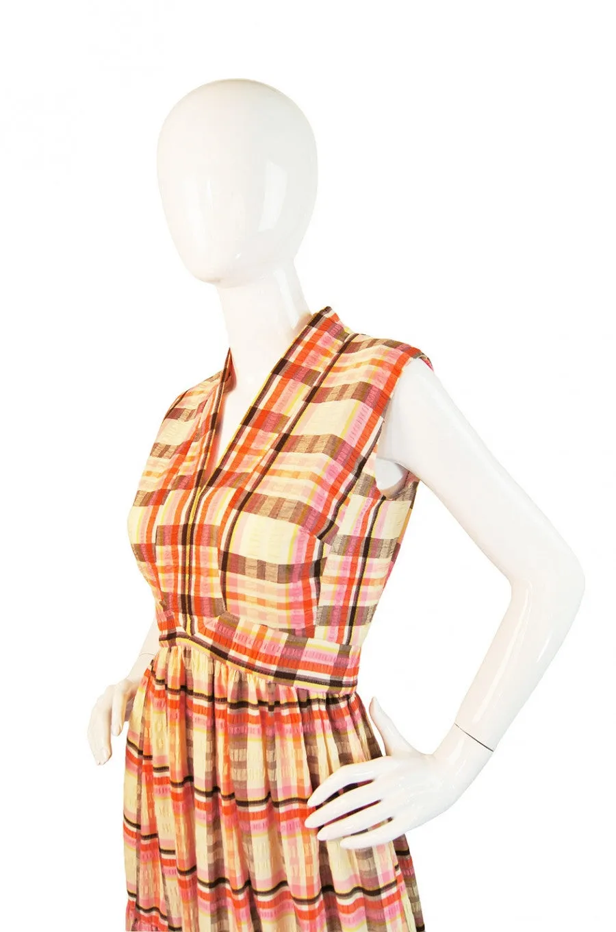 1960s Fab Seersucker Victor Costa Maxi