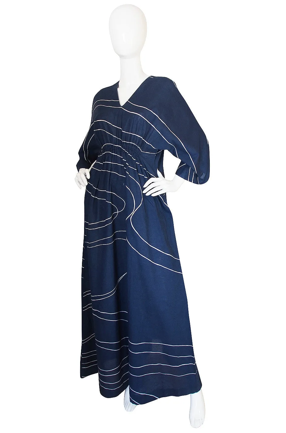 1960s Marimekko Deep Blue & White Print Caftan Dress