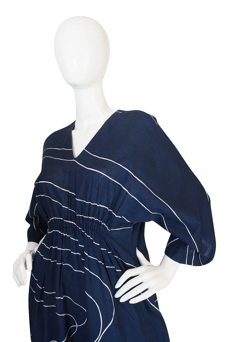 1960s Marimekko Deep Blue & White Print Caftan Dress