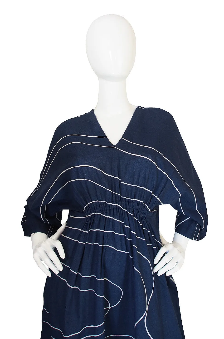 1960s Marimekko Deep Blue & White Print Caftan Dress