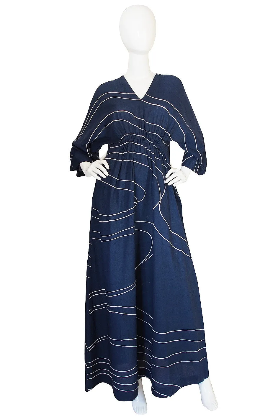 1960s Marimekko Deep Blue & White Print Caftan Dress