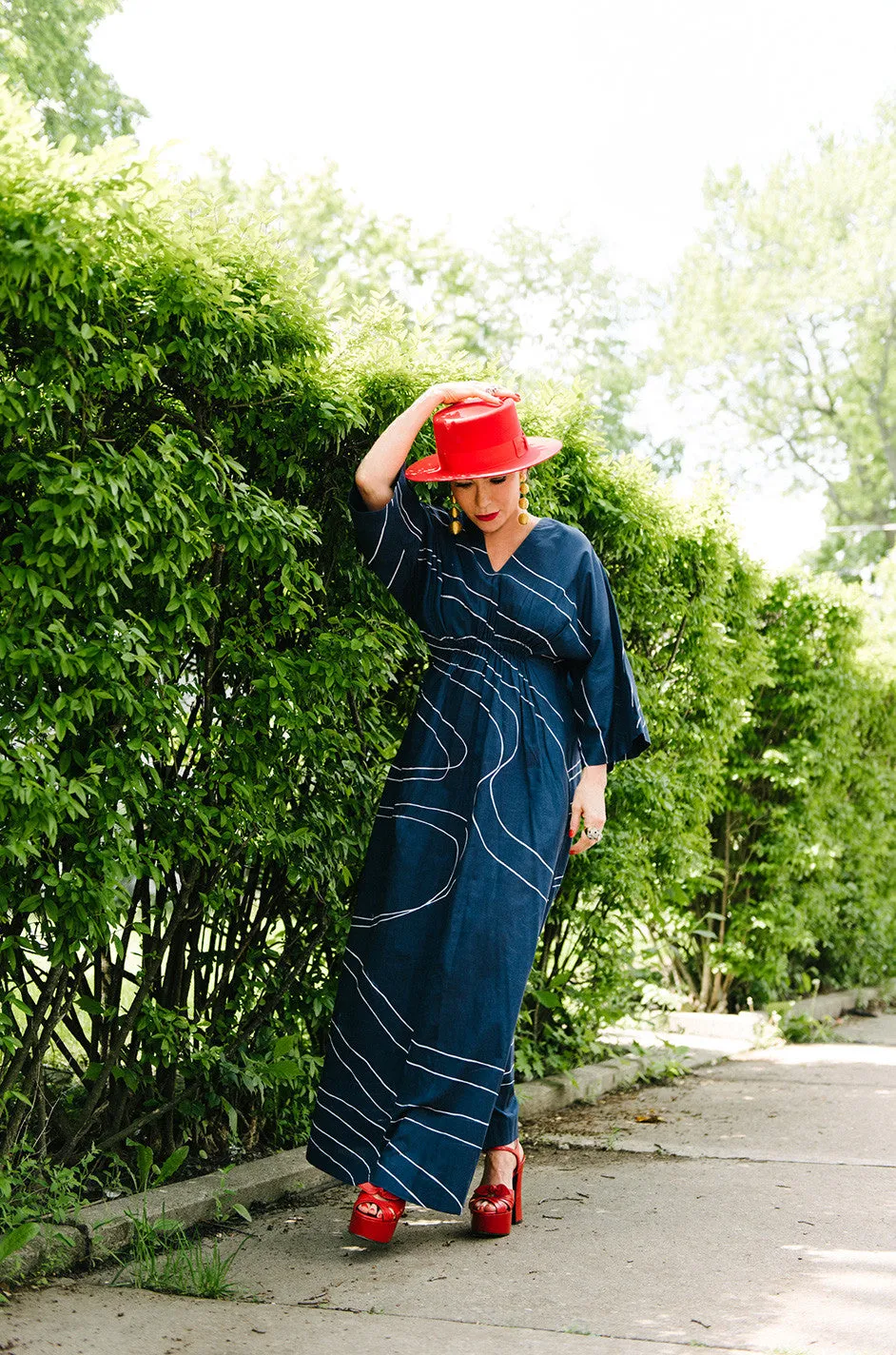 1960s Marimekko Deep Blue & White Print Caftan Dress