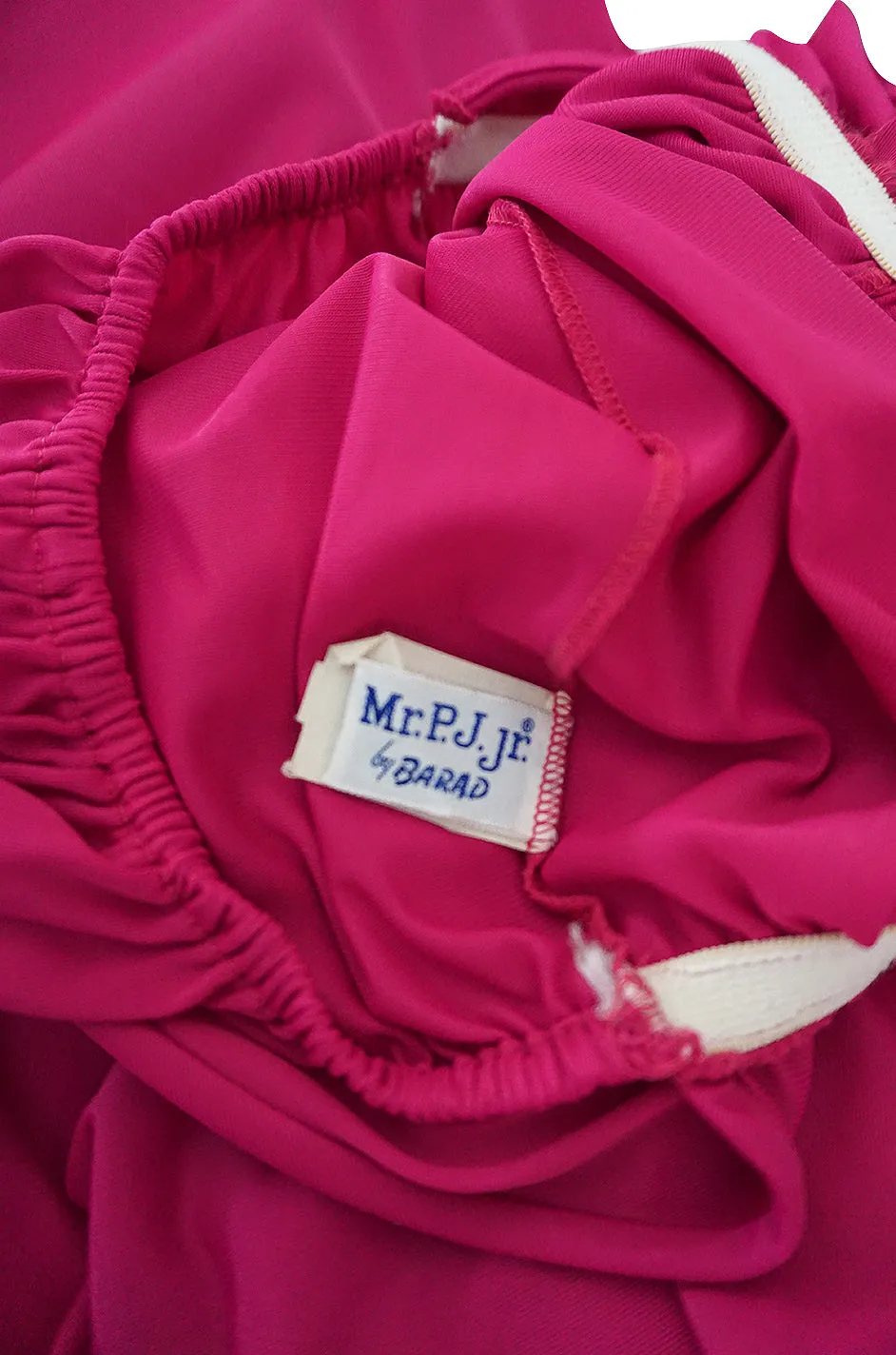 1960s Unlabelled Bright Pink Nylon Wide Leg Backless Jumpsuit