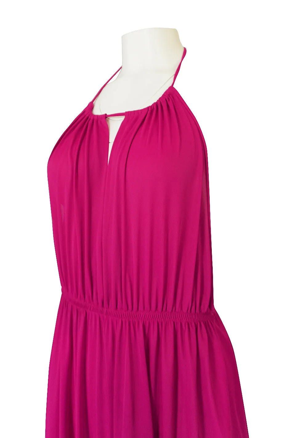 1960s Unlabelled Bright Pink Nylon Wide Leg Backless Jumpsuit