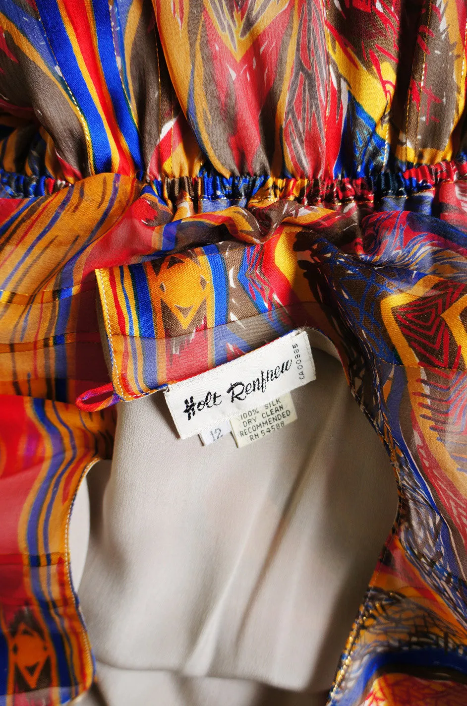 1970s Colorful Silk Chiffon Flutter Dress