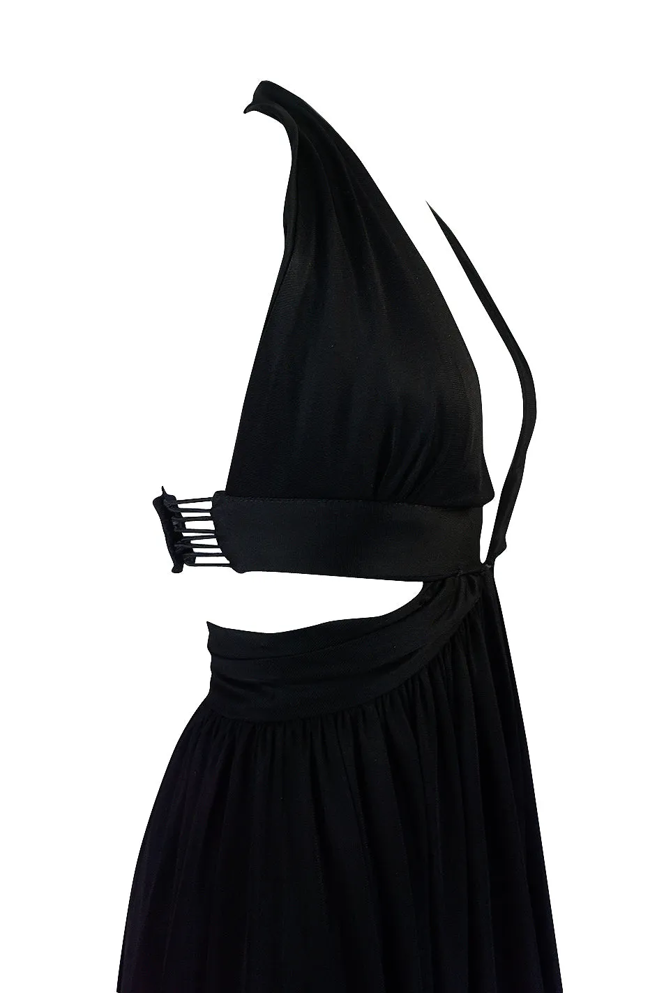1970s Lanvin Plunge Front Backless Nylon Jersey Halter Dress