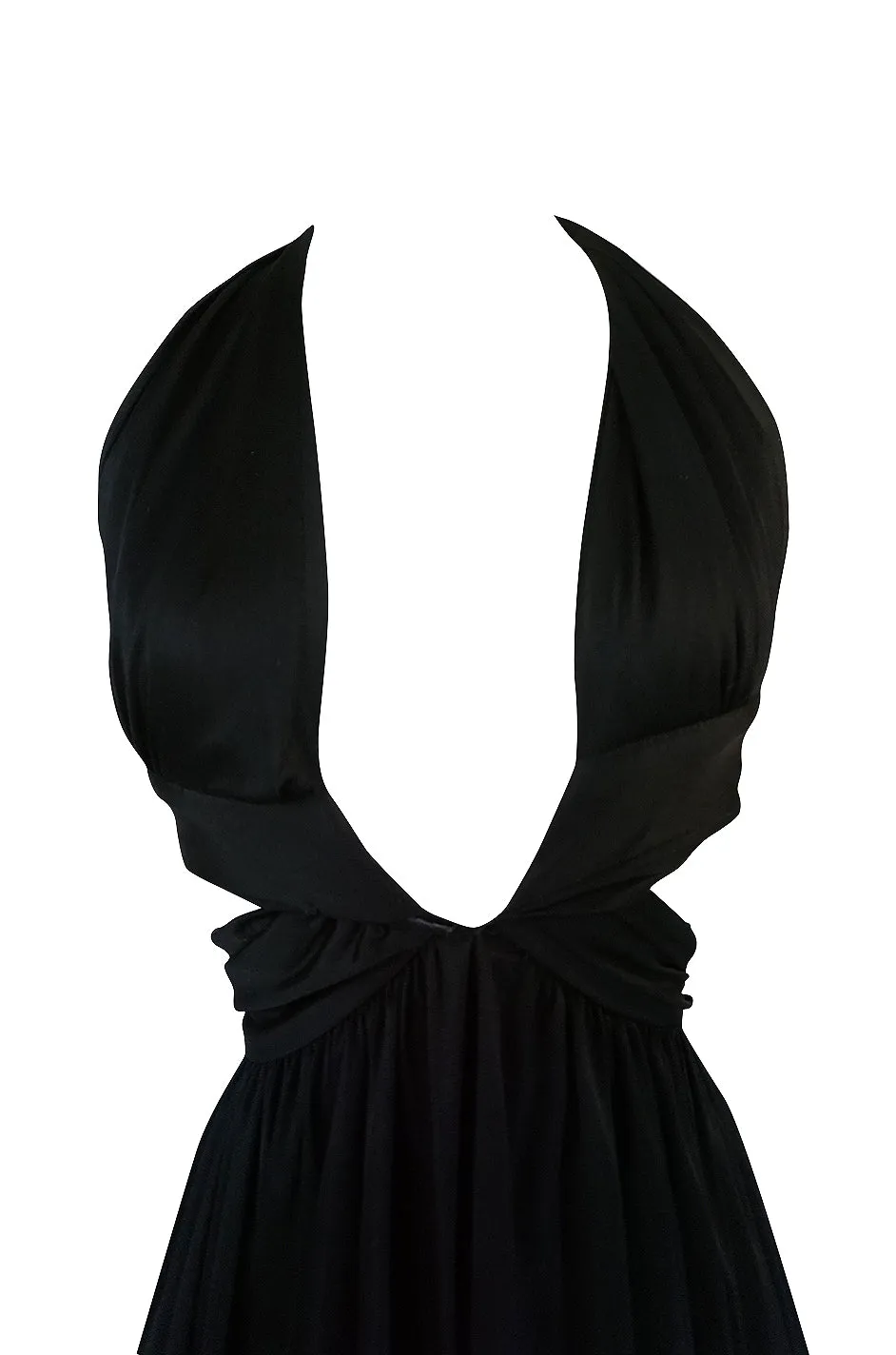 1970s Lanvin Plunge Front Backless Nylon Jersey Halter Dress