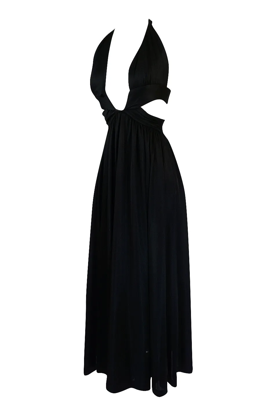 1970s Lanvin Plunge Front Backless Nylon Jersey Halter Dress