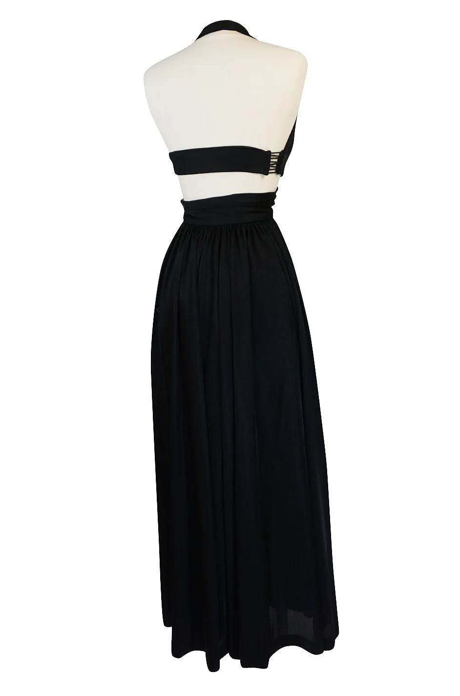 1970s Lanvin Plunge Front Backless Nylon Jersey Halter Dress