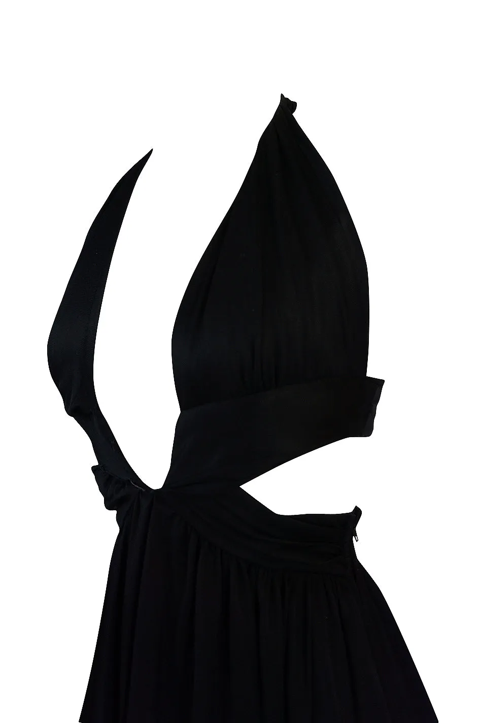 1970s Lanvin Plunge Front Backless Nylon Jersey Halter Dress