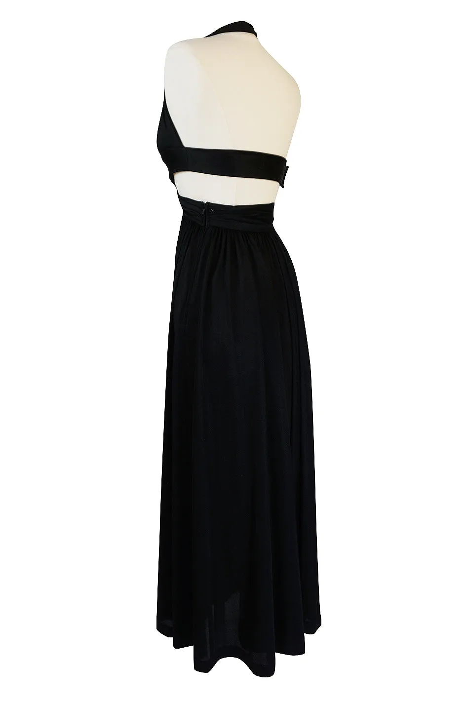 1970s Lanvin Plunge Front Backless Nylon Jersey Halter Dress