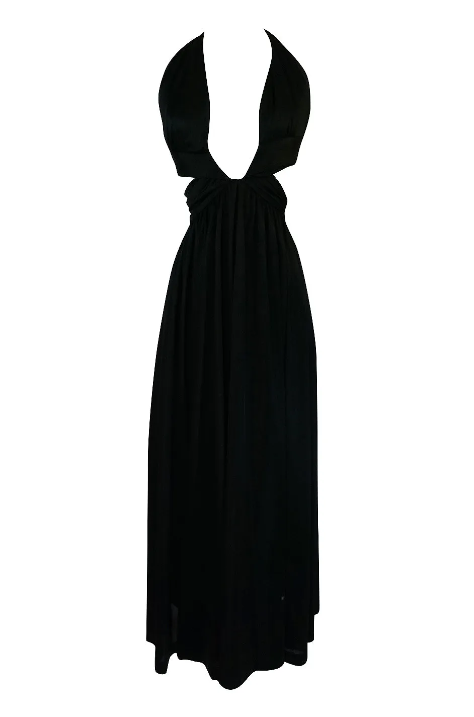1970s Lanvin Plunge Front Backless Nylon Jersey Halter Dress