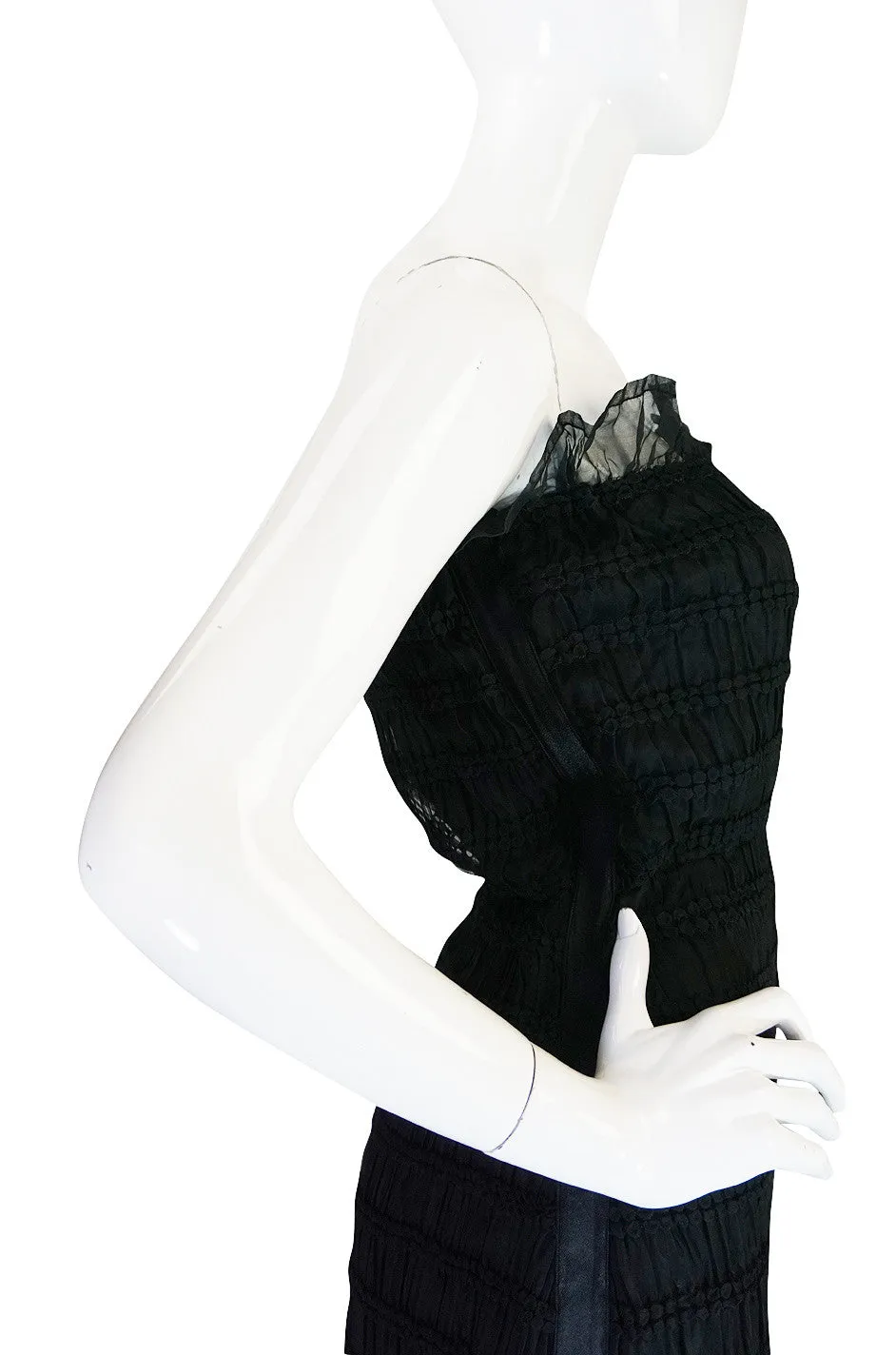 1970s Weightless Courreges Pleated Strapless Silk Dress