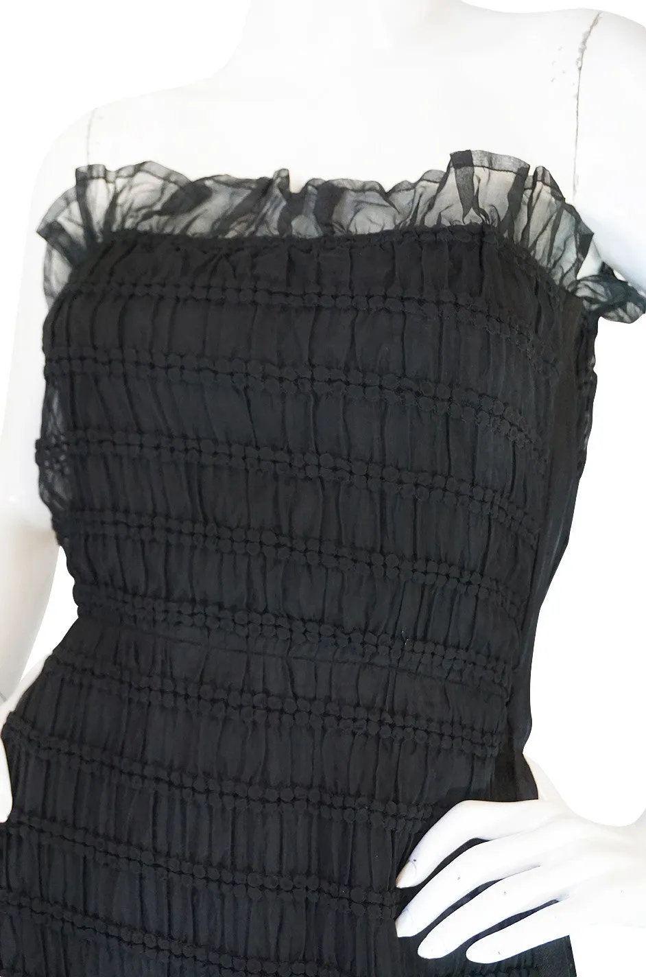1970s Weightless Courreges Pleated Strapless Silk Dress
