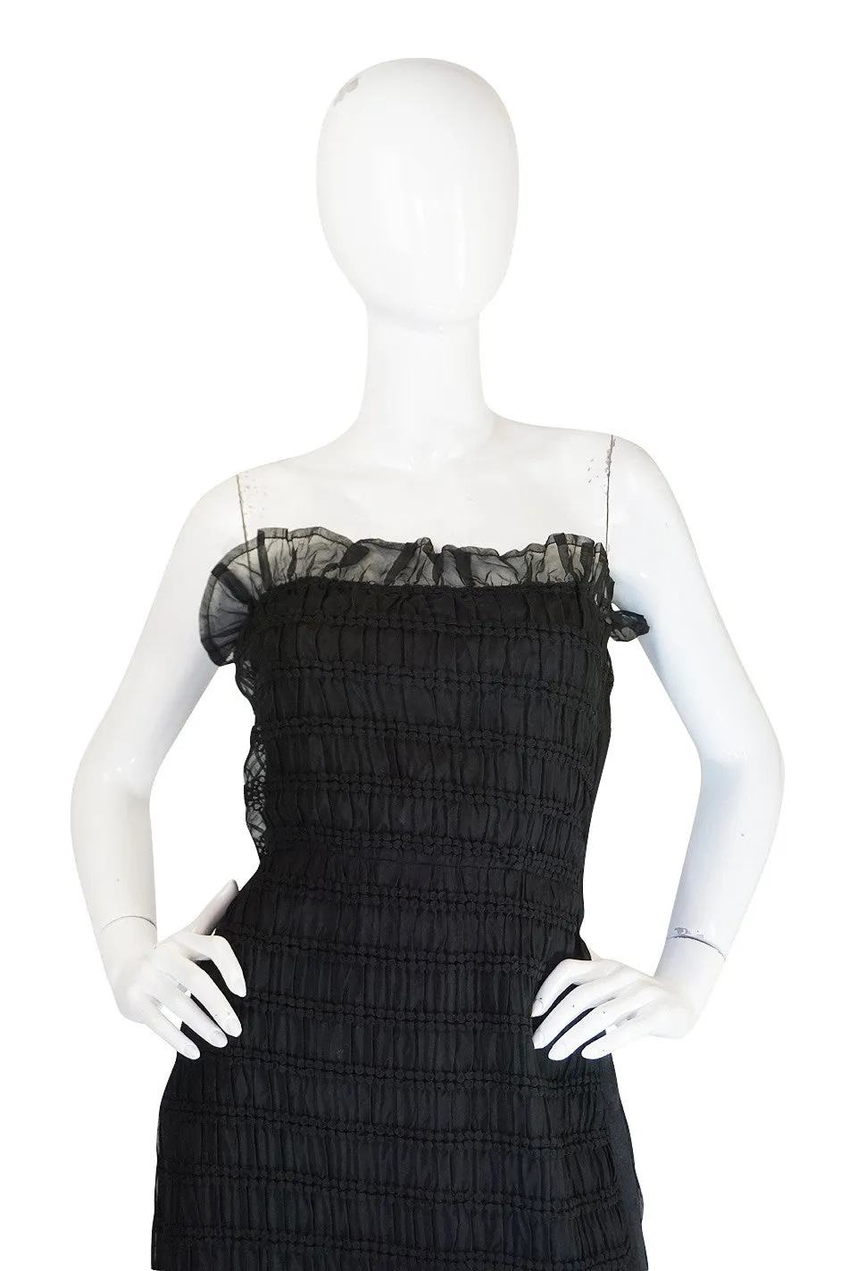 1970s Weightless Courreges Pleated Strapless Silk Dress