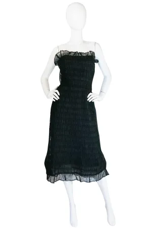 1970s Weightless Courreges Pleated Strapless Silk Dress