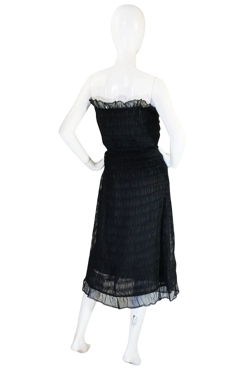 1970s Weightless Courreges Pleated Strapless Silk Dress