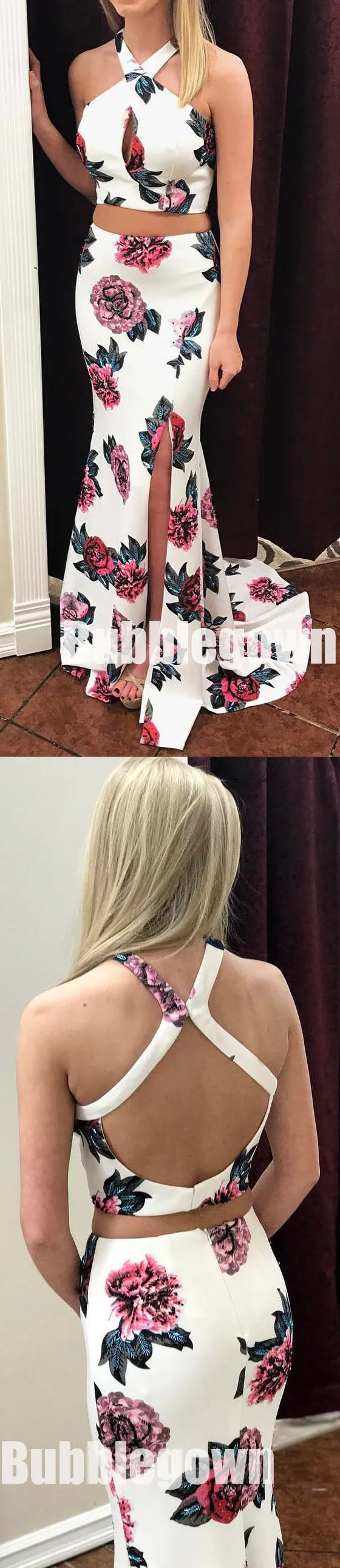 2 Piece Open Back Side Split Mermaid Online Long Prom Dresses, BGP032