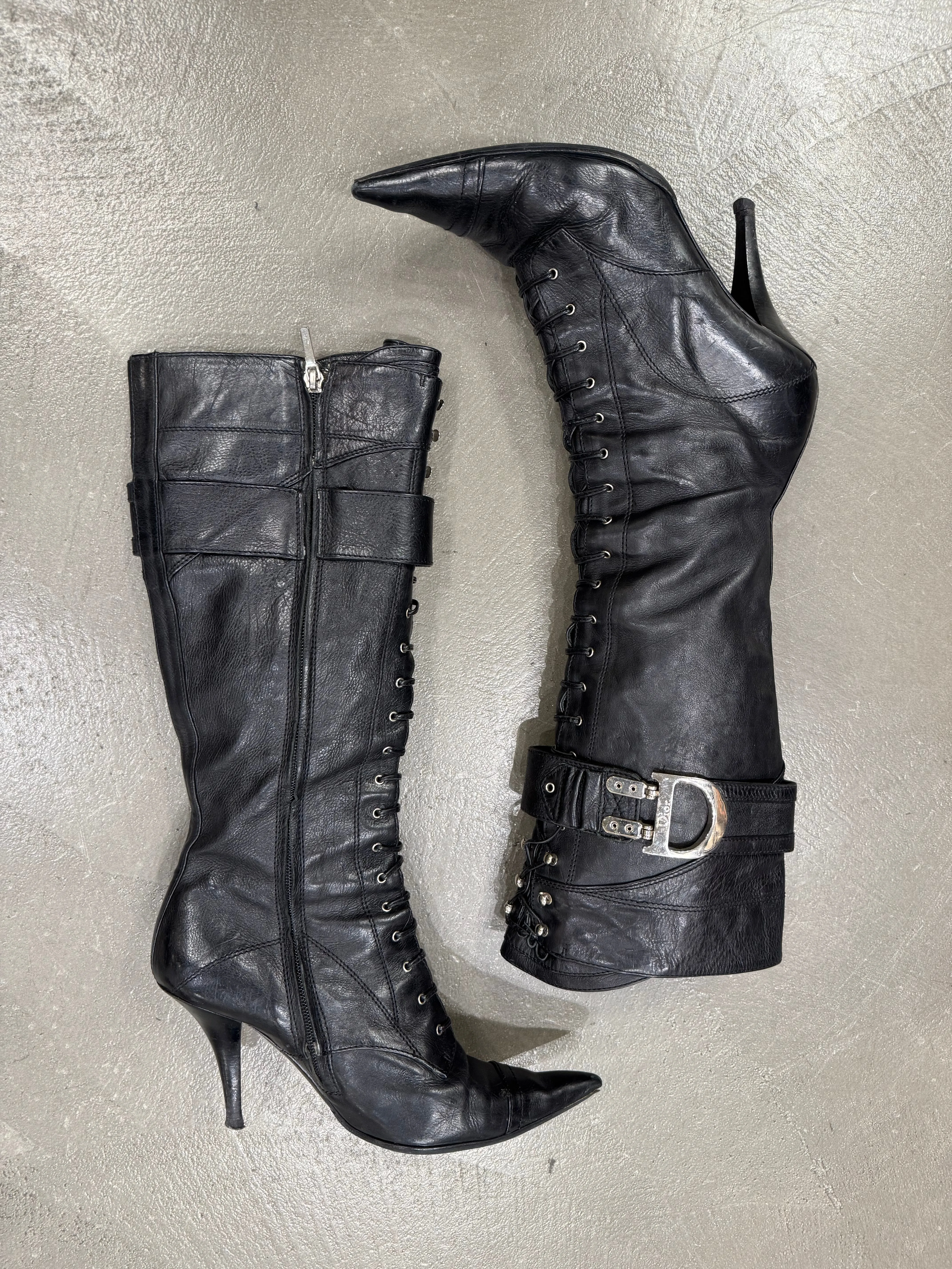 2000s Christian Dior by Galliano black lace-up boots