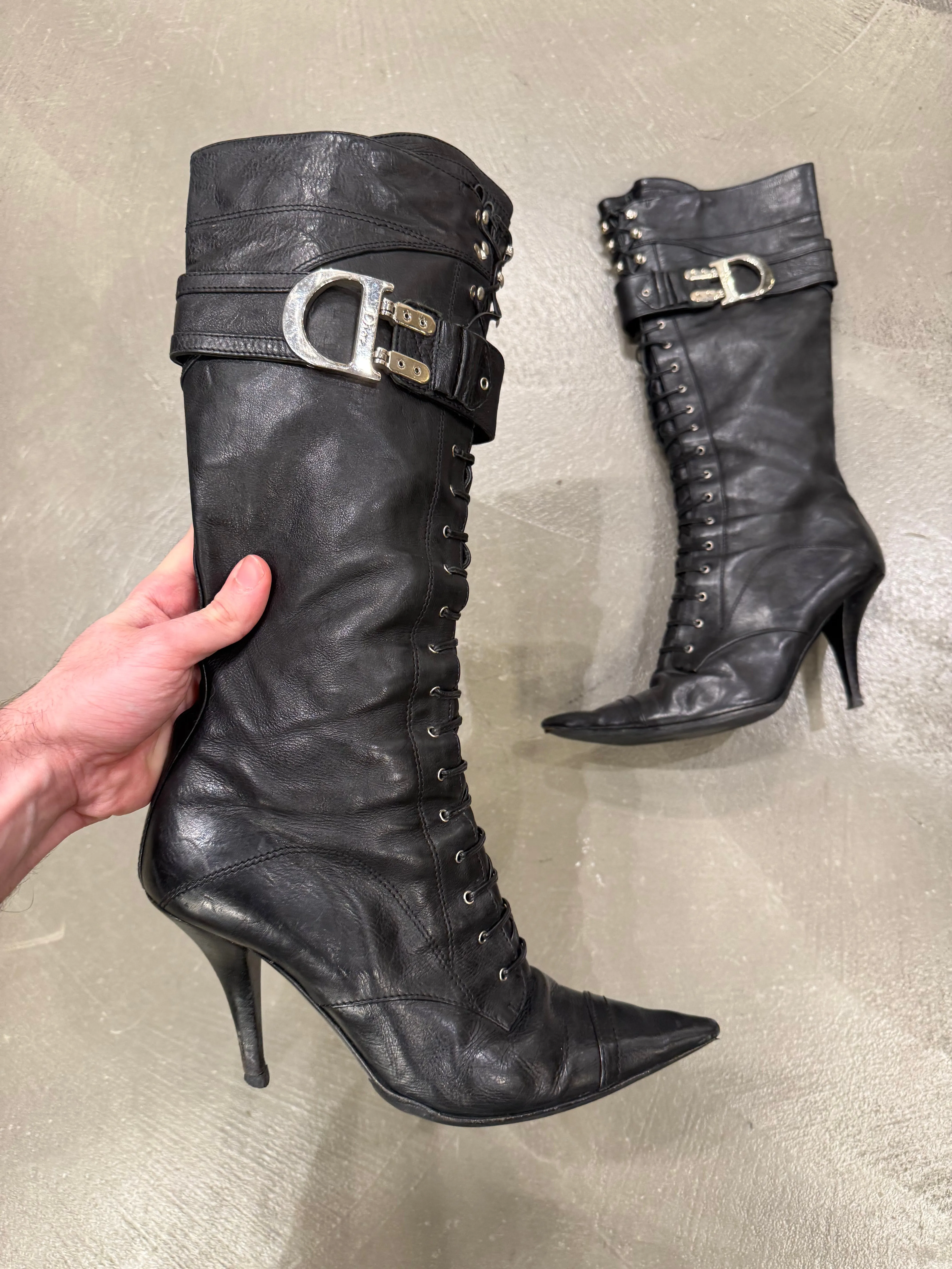 2000s Christian Dior by Galliano black lace-up boots