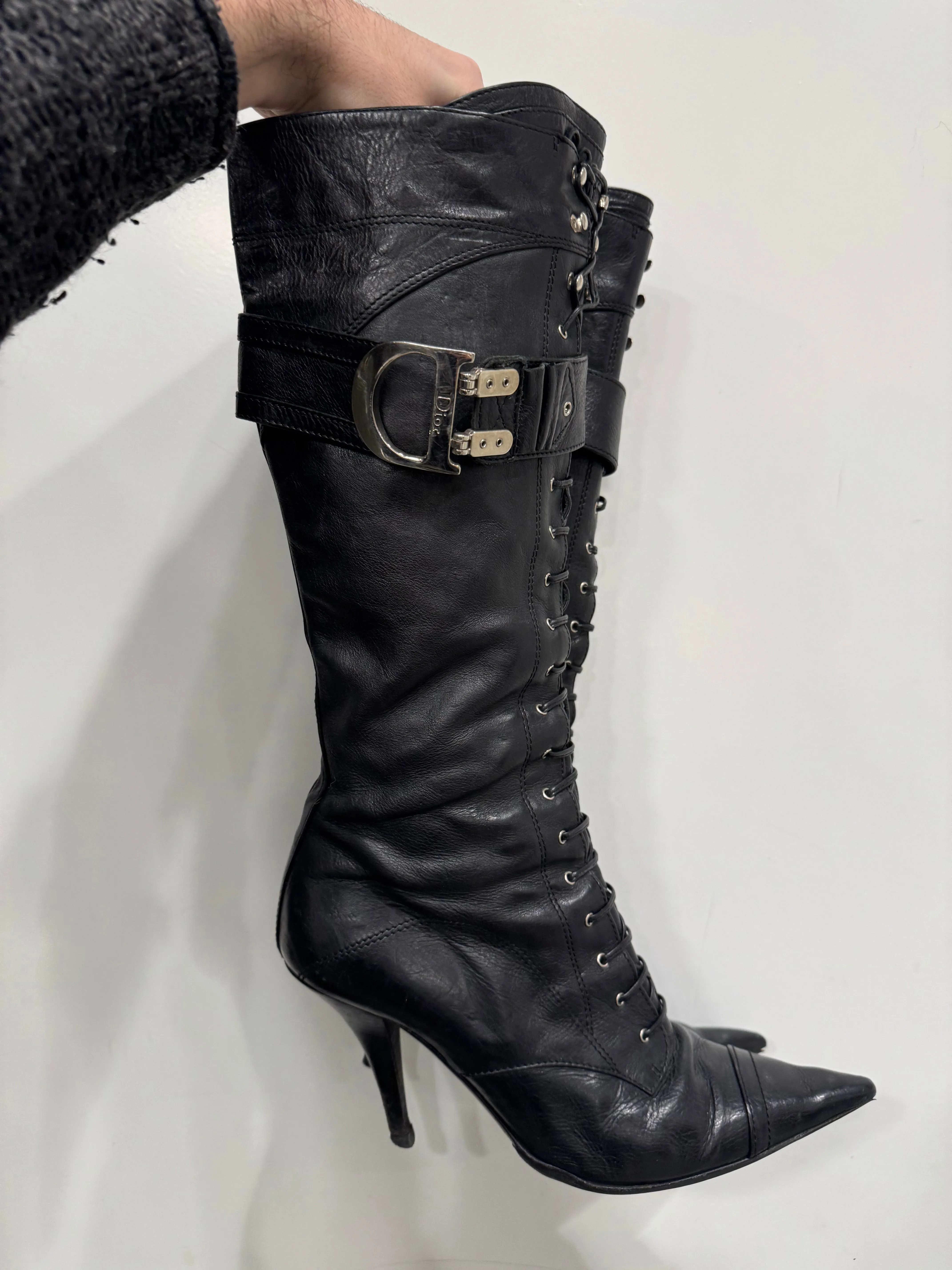 2000s Christian Dior by Galliano black lace-up boots