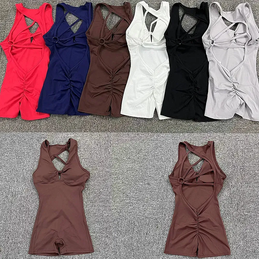 2023 Thick Pad Jumpsuit Sport Women Yoga Set Bodysuit For Fitness Wear Gym Sportswear High Elastic Workout Running Clothes