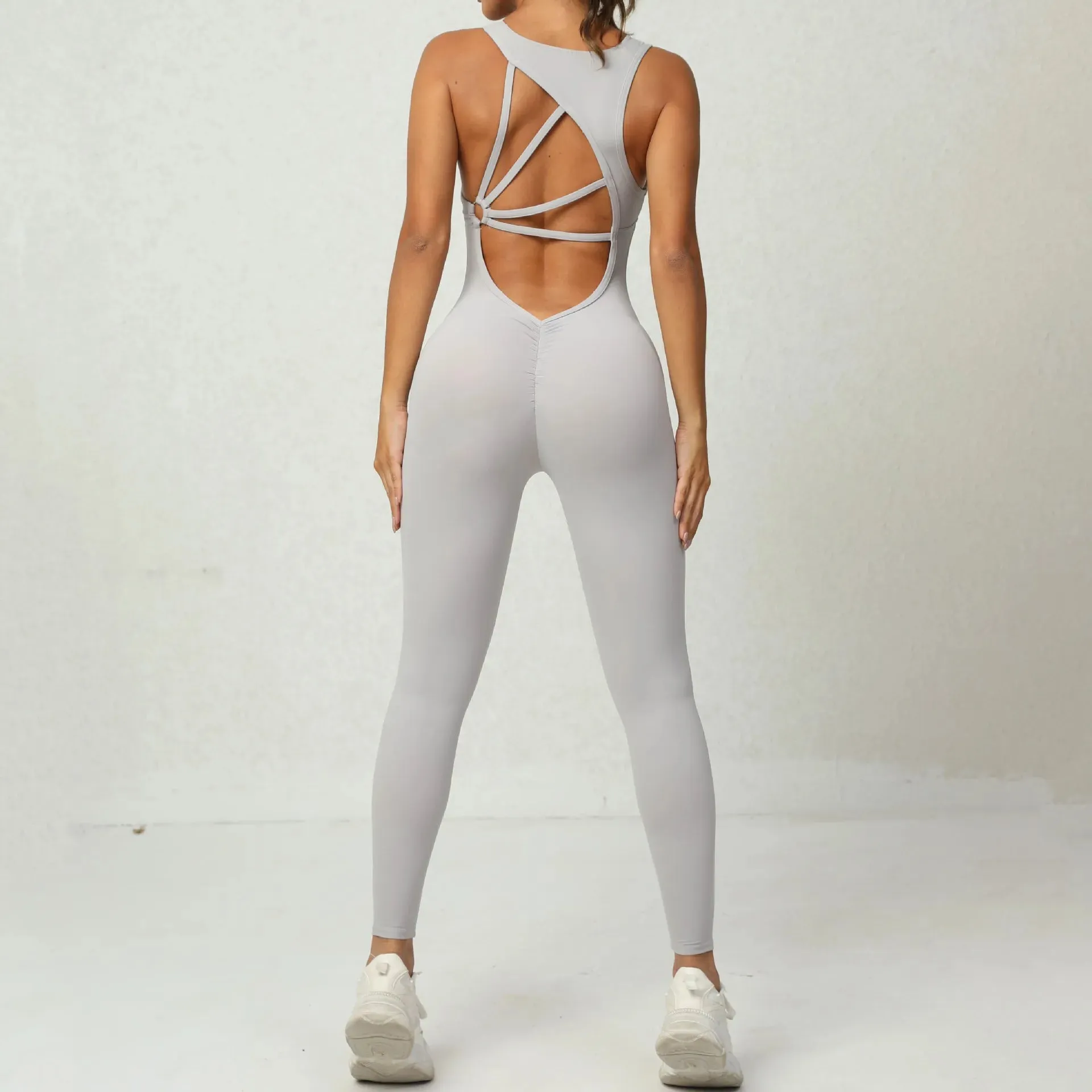 2023 Thick Pad Jumpsuit Sport Women Yoga Set Bodysuit For Fitness Wear Gym Sportswear High Elastic Workout Running Clothes