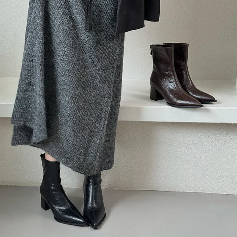 2025  Pointed boots short boots women's popular new autumn and winter women's boots niche thin boots design thick heel high heel short boots
