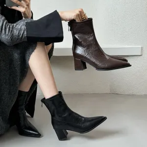 2025  Pointed boots short boots women's popular new autumn and winter women's boots niche thin boots design thick heel high heel short boots