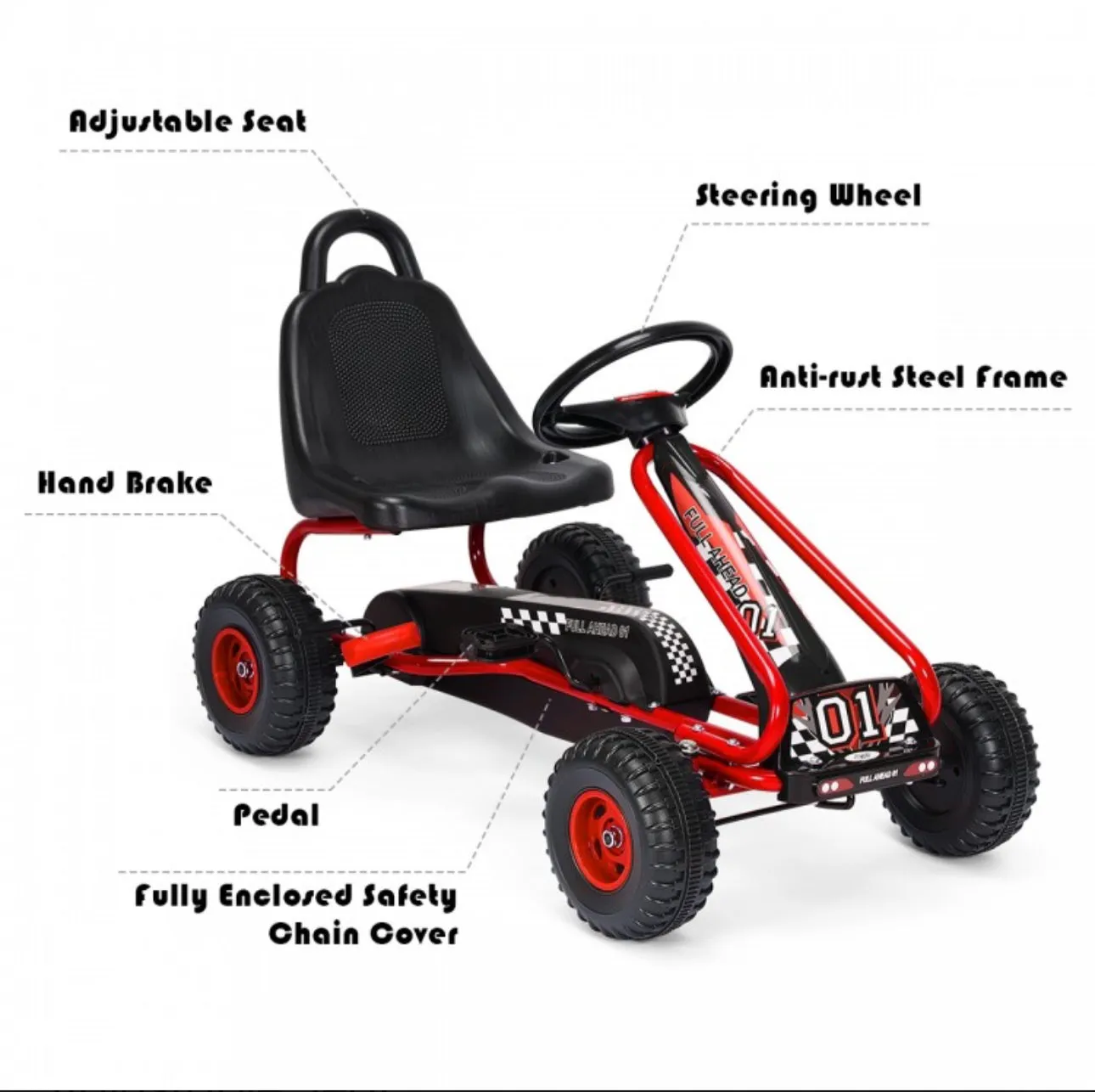 2025 Super Cool Upgraded 4 Wheel Pedal Powered GoKart Ride On Car | Adjustable Seat | Heavy Duty Seat | Enclosed Chain For Safety