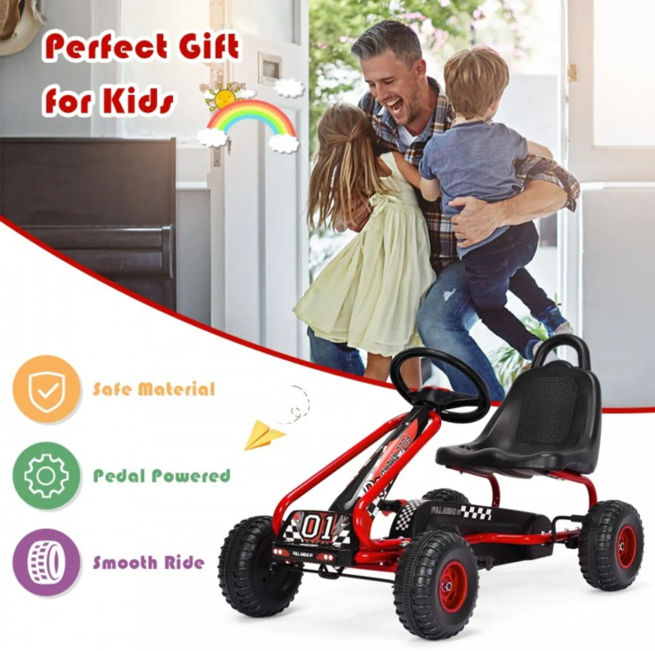 2025 Super Cool Upgraded 4 Wheel Pedal Powered GoKart Ride On Car | Adjustable Seat | Heavy Duty Seat | Enclosed Chain For Safety