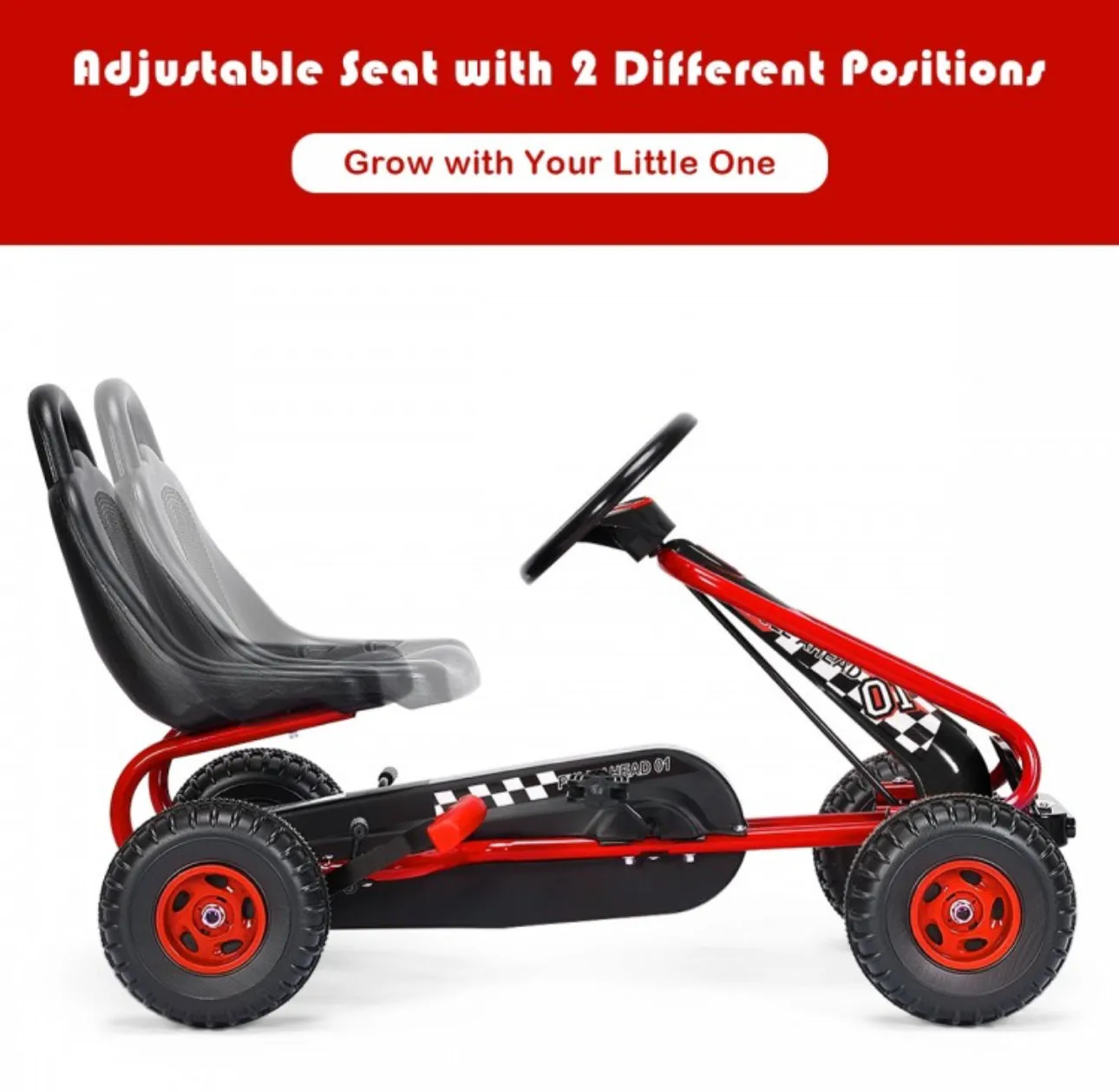 2025 Super Cool Upgraded 4 Wheel Pedal Powered GoKart Ride On Car | Adjustable Seat | Heavy Duty Seat | Enclosed Chain For Safety
