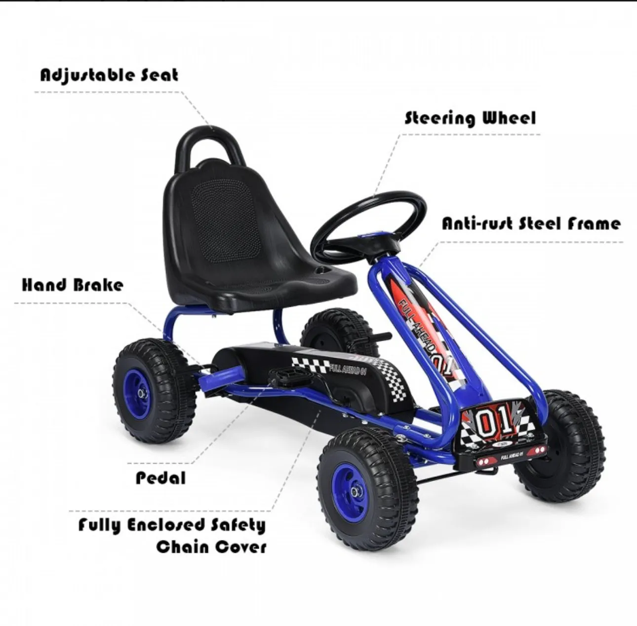 2025 Super Cool Upgraded 4 Wheel Pedal Powered GoKart Ride On Car | Adjustable Seat | Heavy Duty Seat | Enclosed Chain For Safety