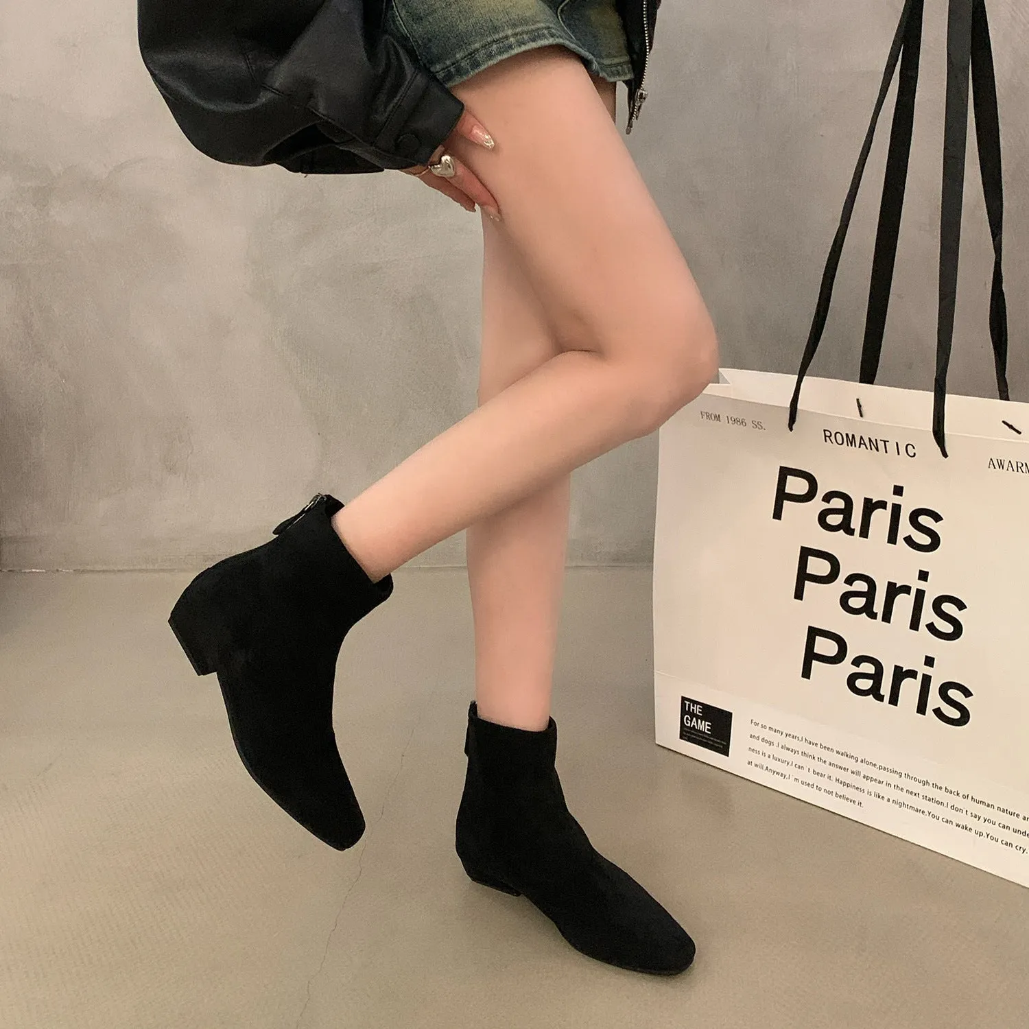 2025  thick heel khaki thin boots women's shoes popular new spring and autumn single boots retro suede Korean small short boots