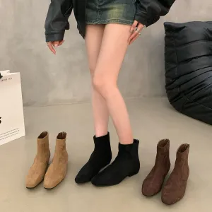 2025  thick heel khaki thin boots women's shoes popular new spring and autumn single boots retro suede Korean small short boots
