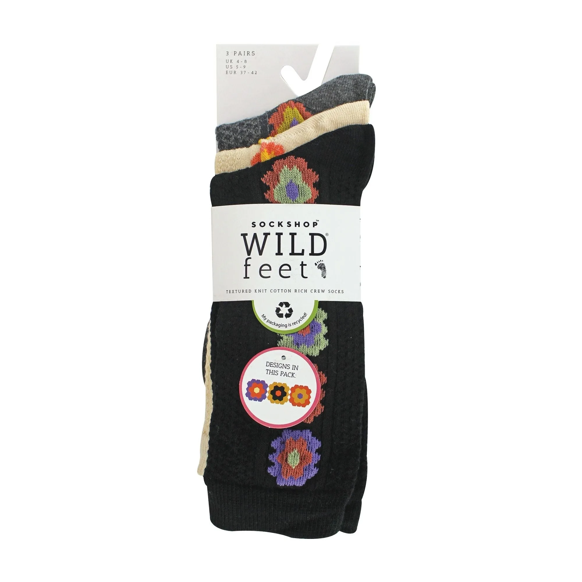 3 Pack Ladies Fashionable Texture Knit Cotton Socks