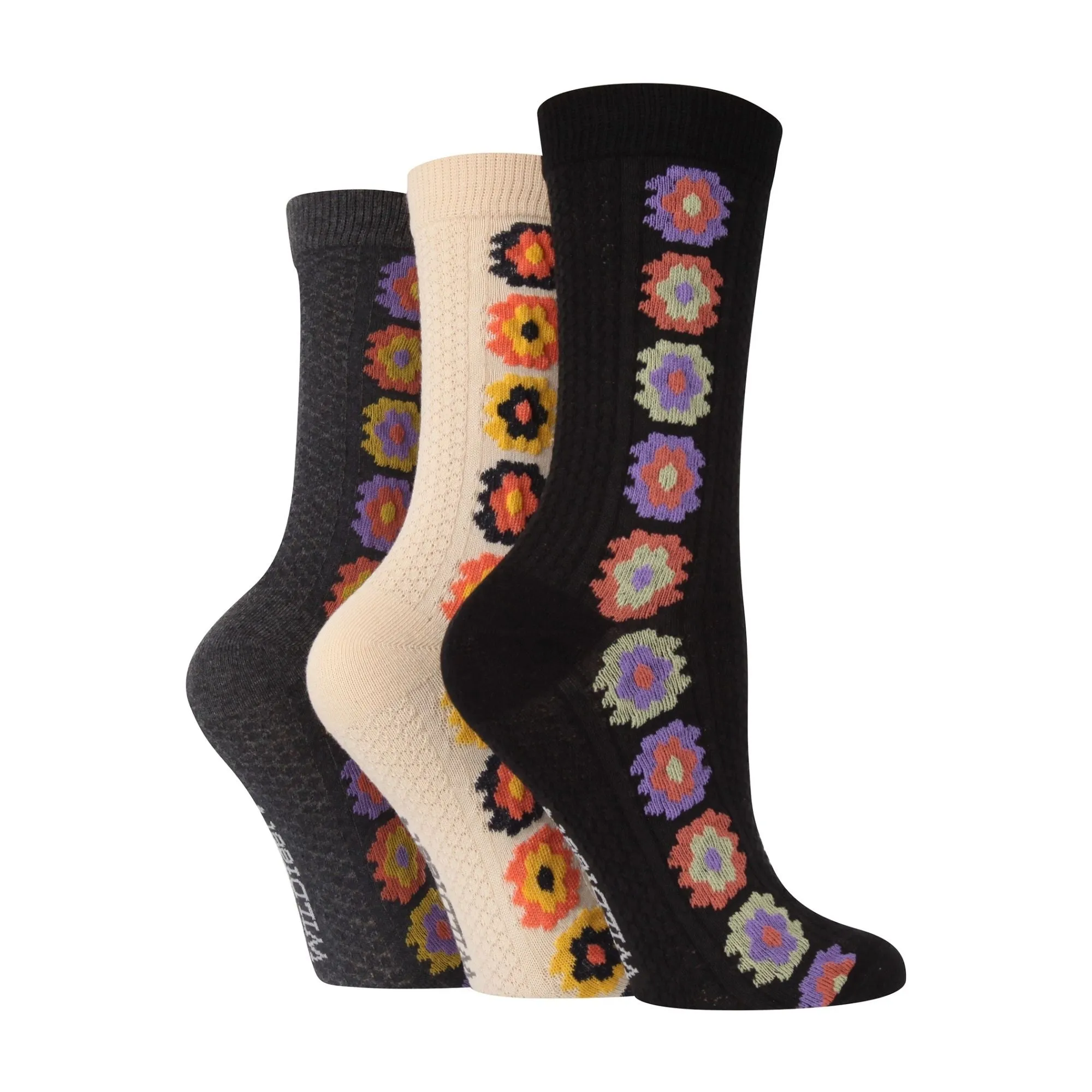 3 Pack Ladies Fashionable Texture Knit Cotton Socks