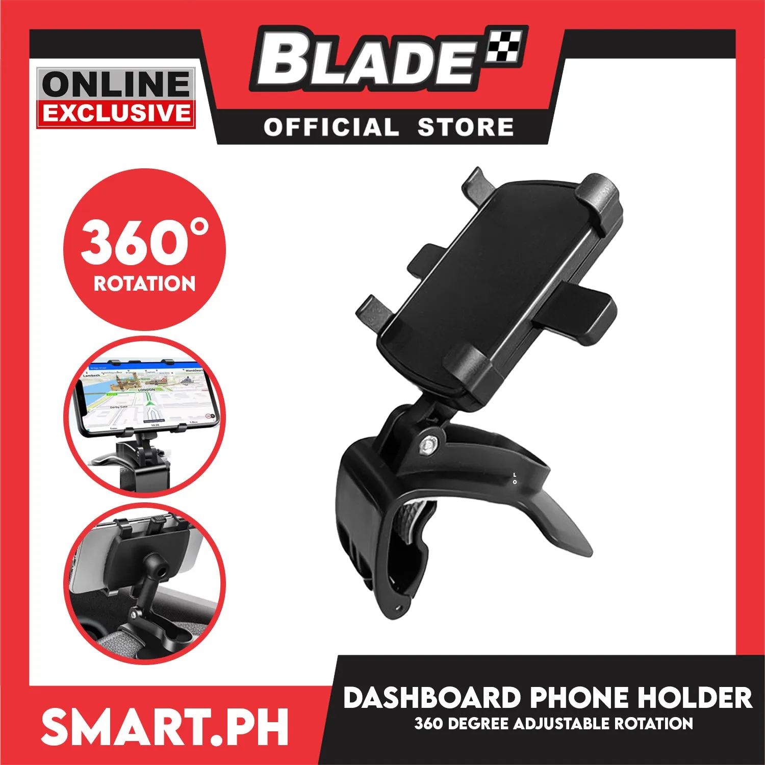 360 Degree Rotation Car Dashboard Mobile Phone Holder (Black)