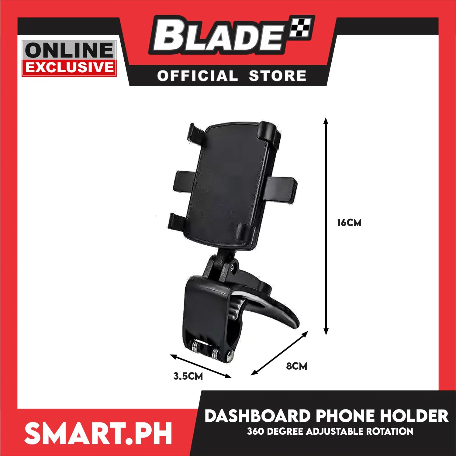 360 Degree Rotation Car Dashboard Mobile Phone Holder (Black)