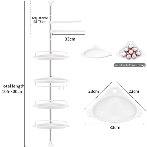 4 Tier Adjustable Telescopic Bathroom Organizer Corner Shower