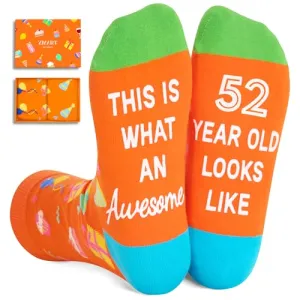 52th Birthday Gifts for Men Women, Socks for 52 Year Old Him Her, 52 Year Old Gifts